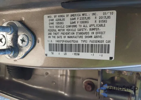 2010 Honda Accord 2.4 Lx-P z USA, uszkodzony, nr VIN 1HGCP2F40AA075244